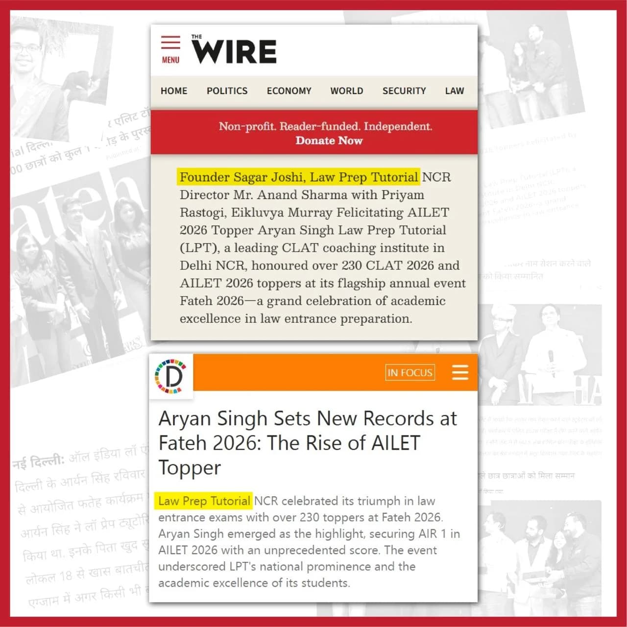 Delhi NCR education news clipping mentioning Law Prep Tutorial