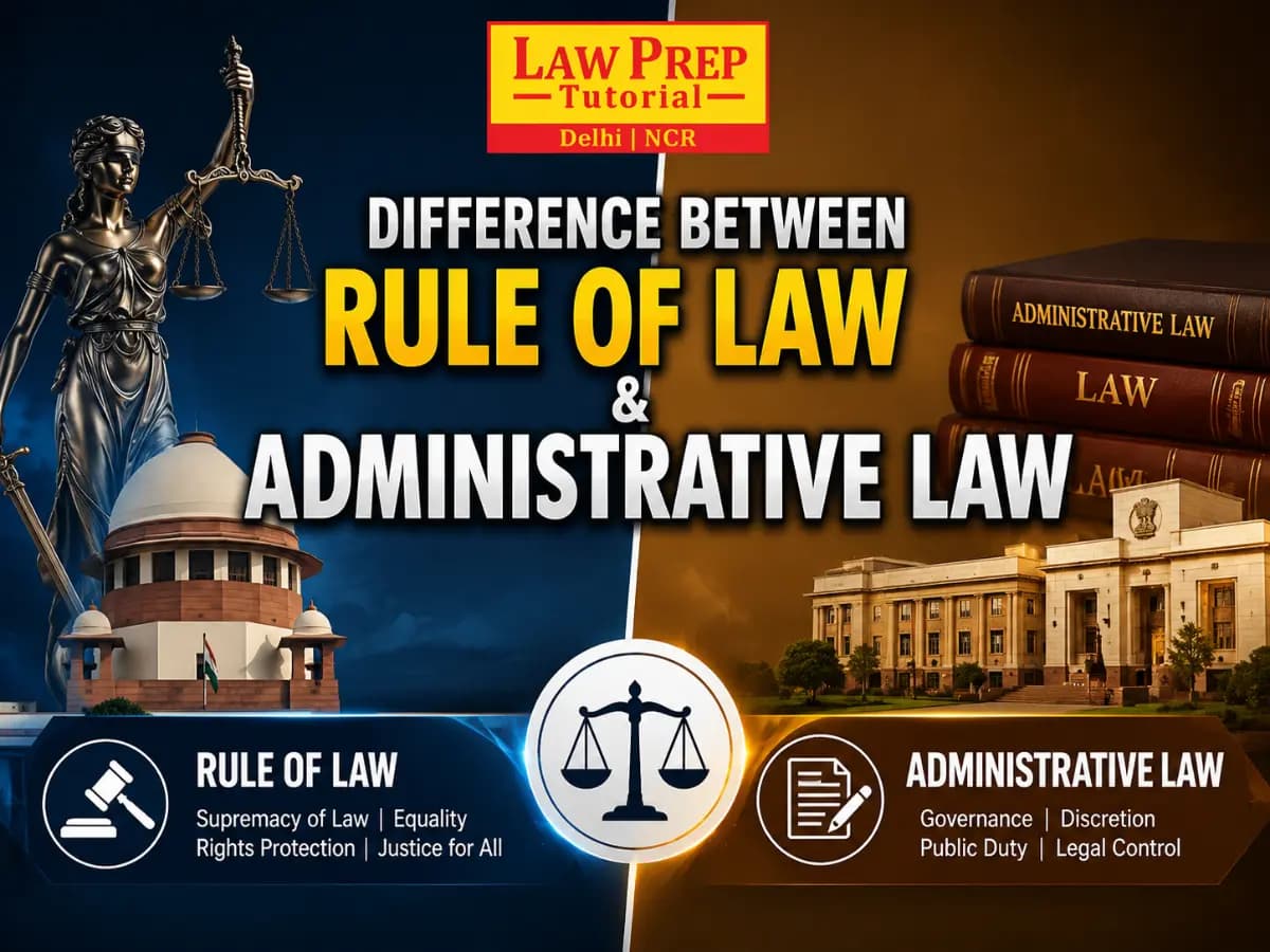 Rule of law vs administrative law made simple for CLAT and judiciary aspirants: clear definitions, a full comparison table, Dicey's view and the key Indian cases.