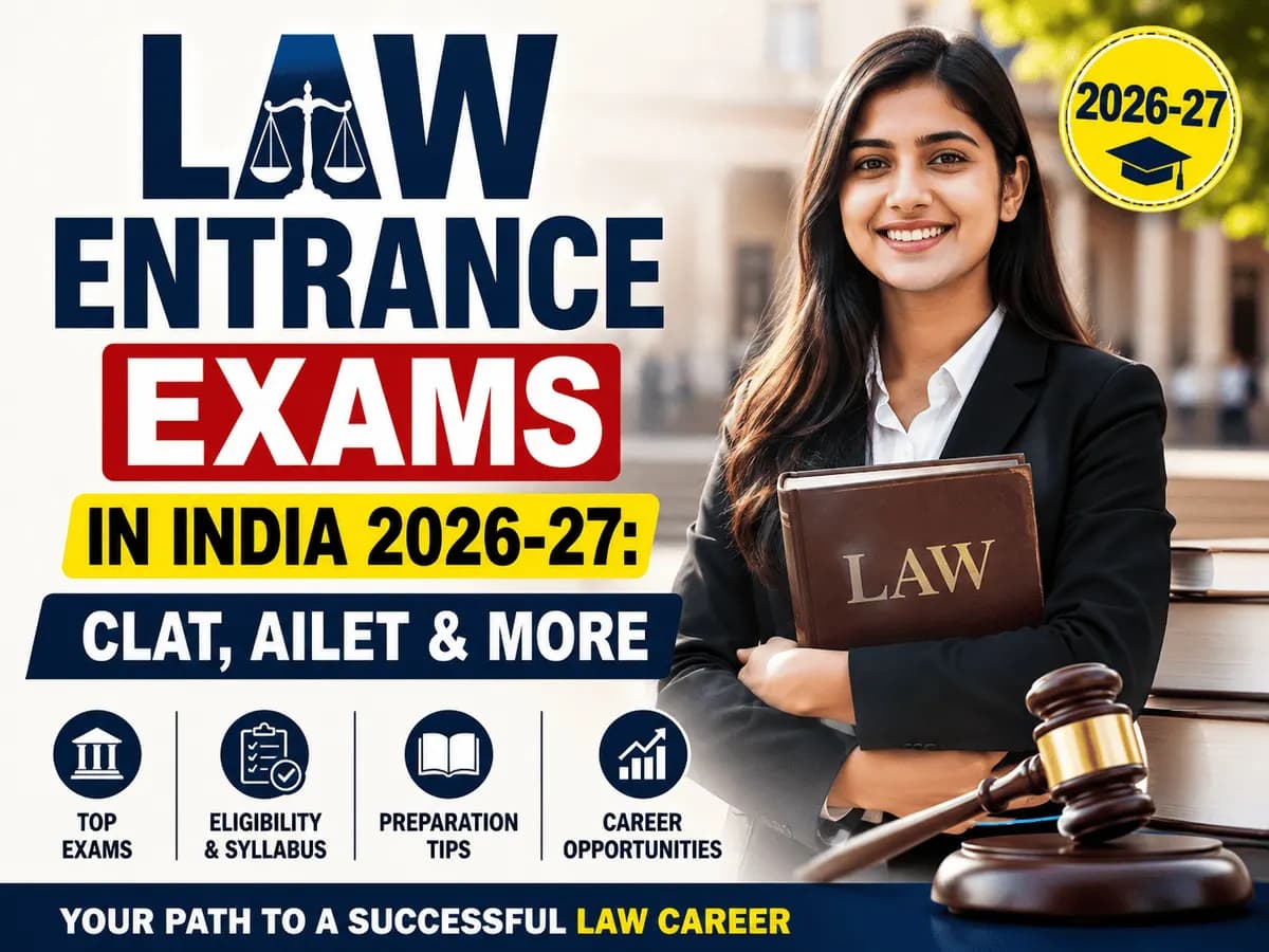 Student comparing India’s law entrance exams after 12th — CLAT, AILET, LSAT, SLAT and state CETs — for 2026-27 admissions