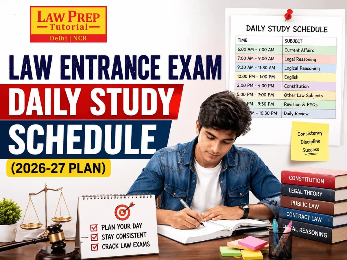 Law entrance exam daily study schedule chart showing hour-by-hour CLAT and AILET timetable for aspirants